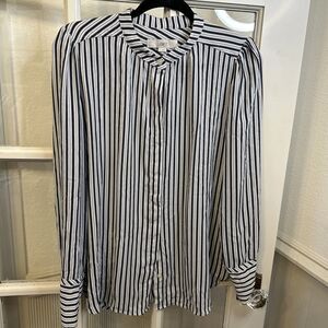 LOFT Women's  M Striped Button Down Shirt Blouse Pinstripes Black White